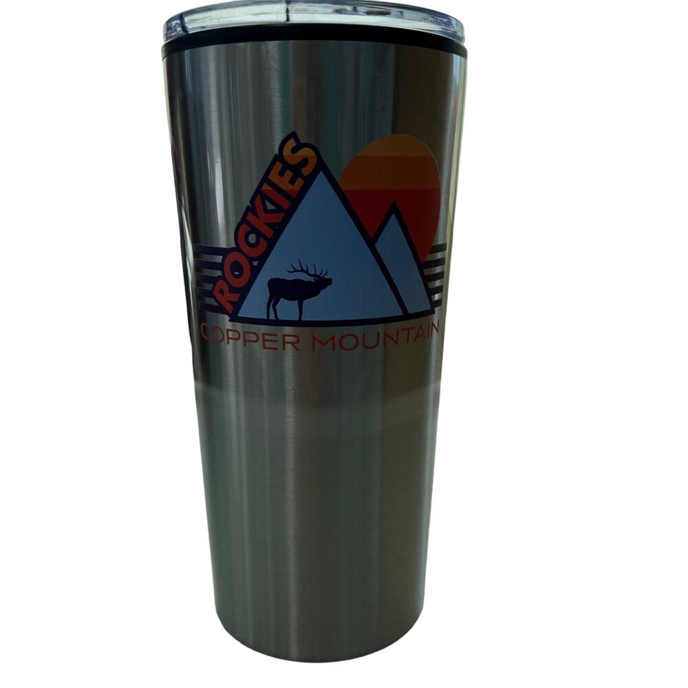 Logo Brands Rockies Copper Mountain Insulated Travel Tumbler w Lid Silver Black